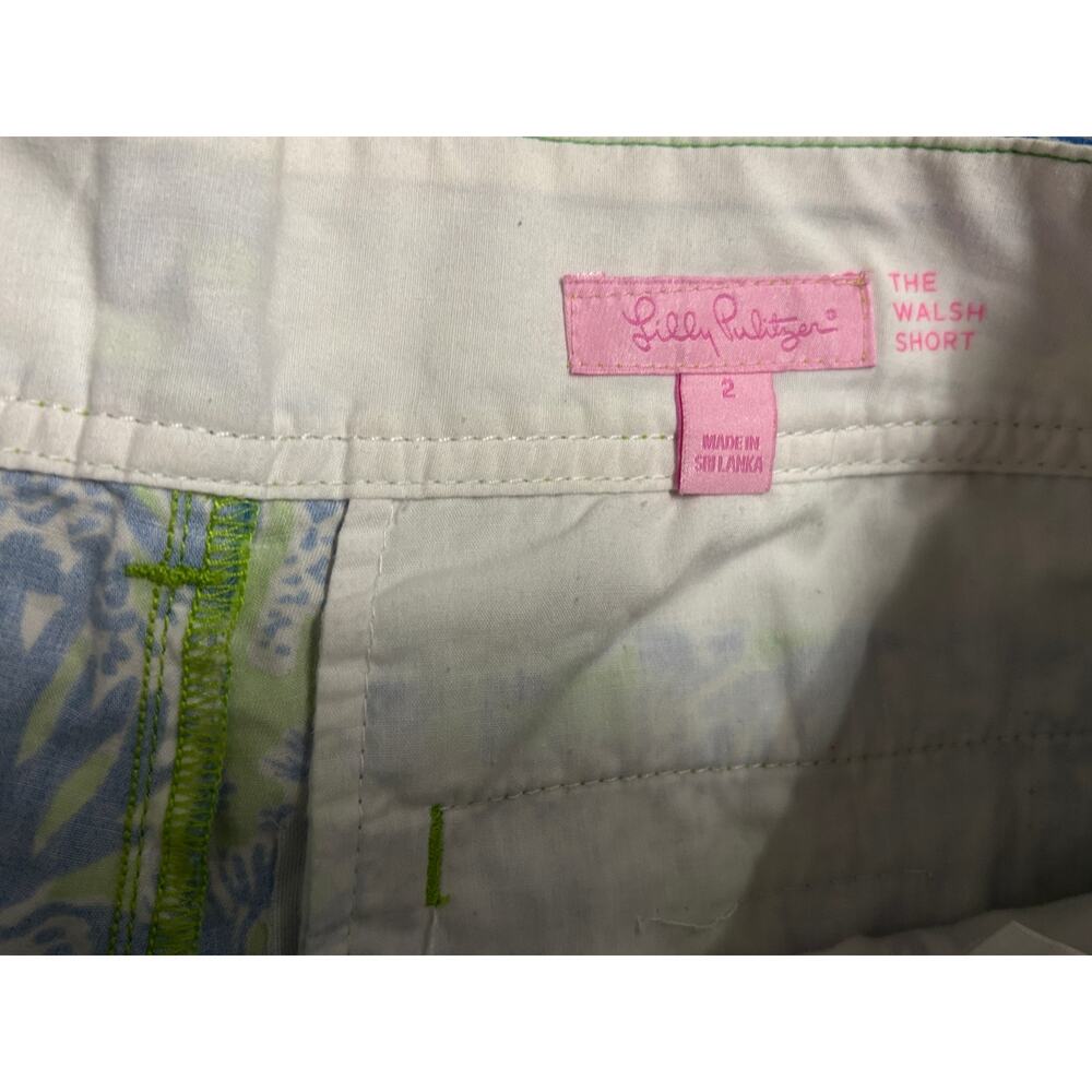 Lilly Pulitzer Walsh Shorts Biggest Fan Green Blue Seahorses Coral Size 2 - Picture 4 of 5